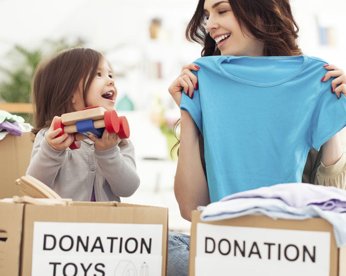 donation-boxes-with-woman,-girl-volunteers